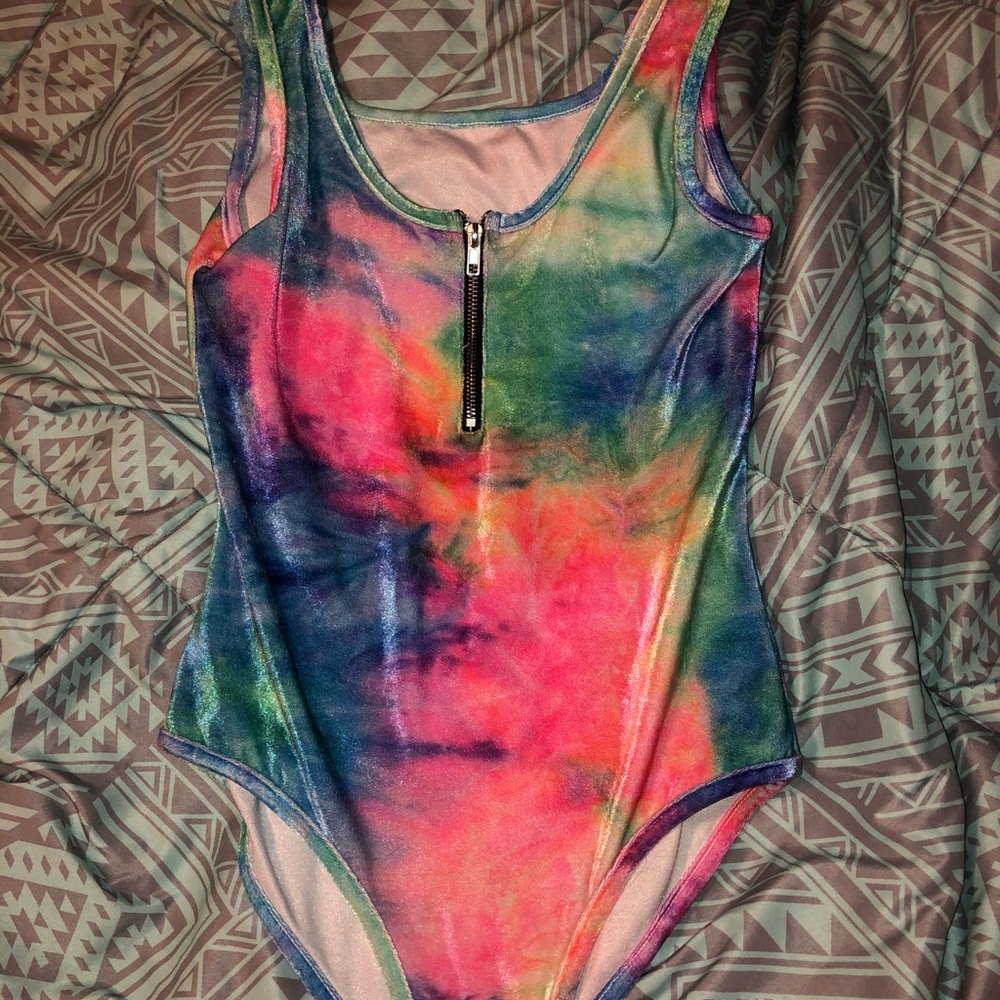 IHeartRaves tie dye velvet bodysuit